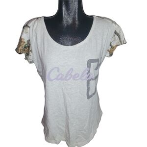 Cabela's Gray Short Sleeve Camo Detail Top